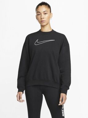 Nike Dri-FIT Get Fit Embroidered Crewneck Sweatshirt, Black & White – Size XL